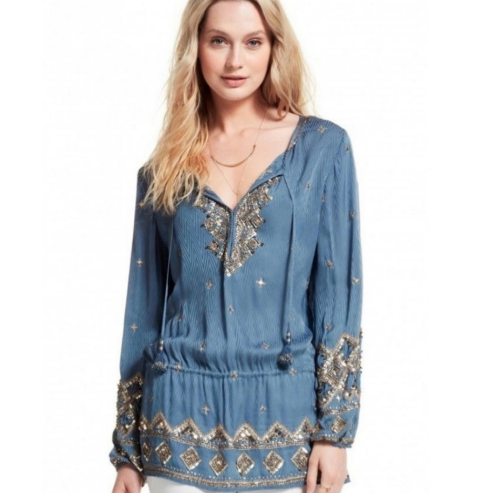 Calypso St. Barth Fioretta Embellished Tunic Silk Blouse Size Medium $450.  Miss